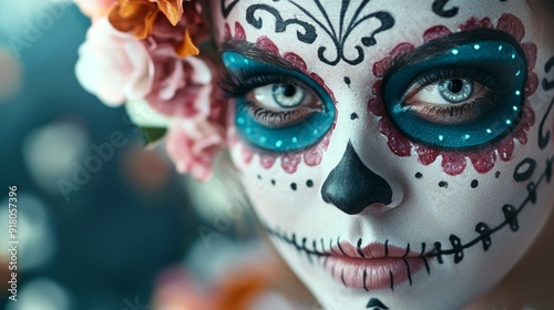 a woman with face painted sugar skulls