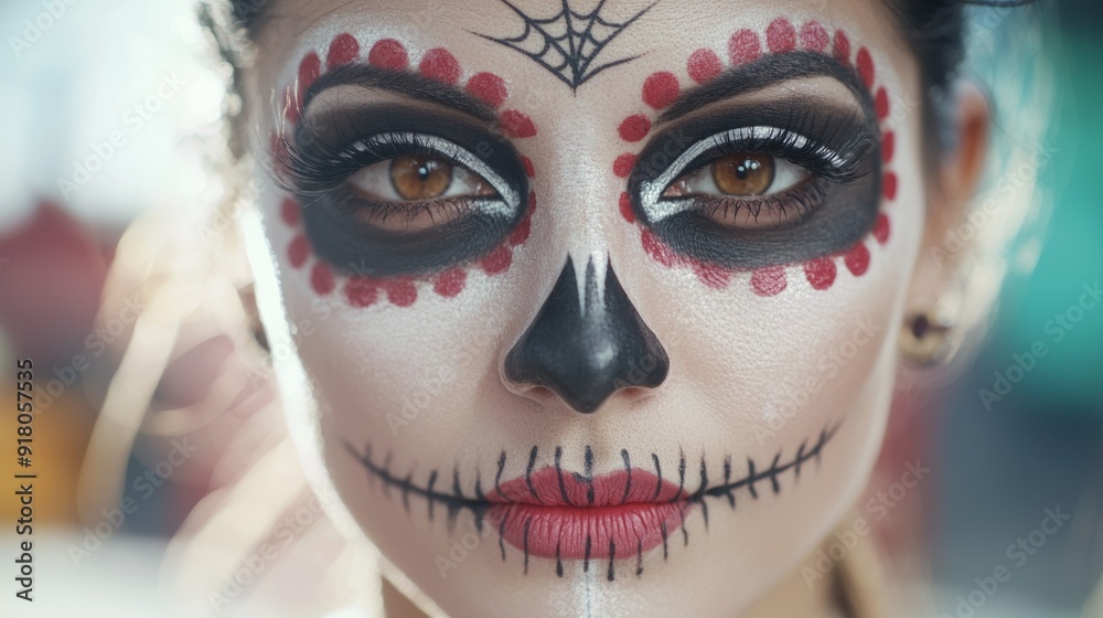 a woman with skull face paint on her a woman with skull face paint on her