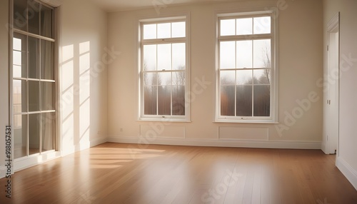 Wallpaper Mural An empty room with hardwood floors, white walls, and large windows letting in natural light Torontodigital.ca