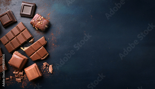 A set of chocolate pieces. Flatlay. photo