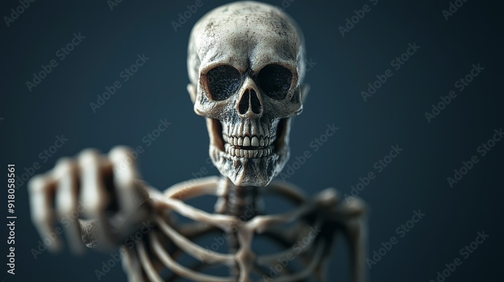 a skeleton with hand in the air