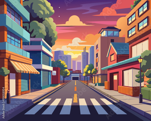 city streets landscape anime style