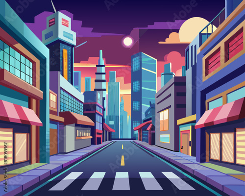 city streets landscape anime style