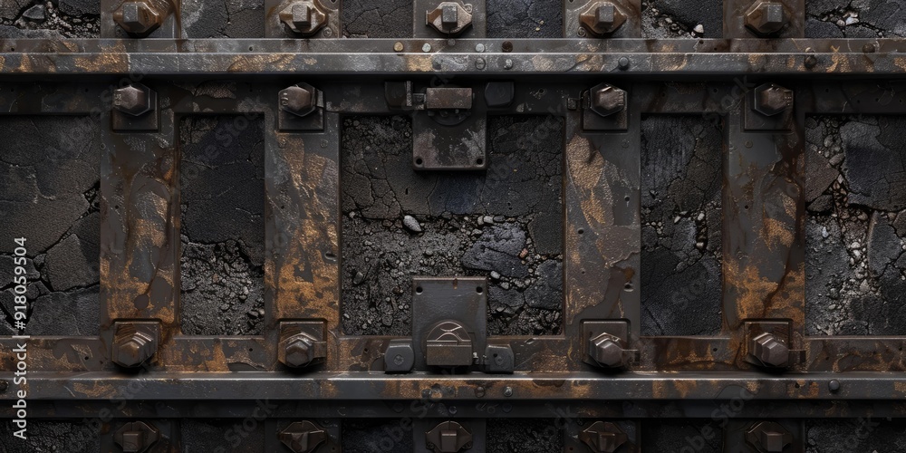 Rusty metal panels with bolts and cracked concrete. Rusty metal panels with bolts and cracked concrete.