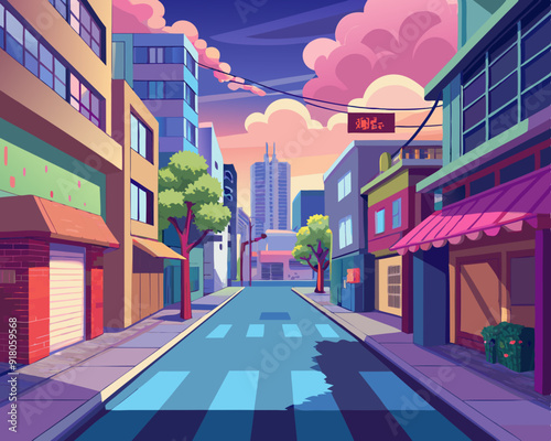 city streets landscape anime style