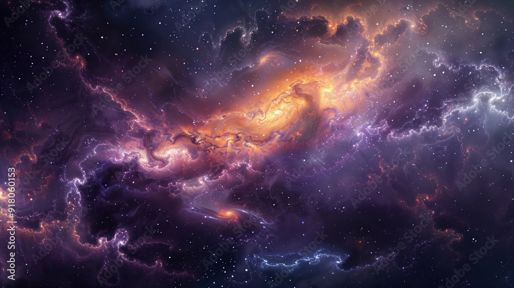 Fototapeta premium Abstract cosmic texture wallpaper with swirling galaxies and stars