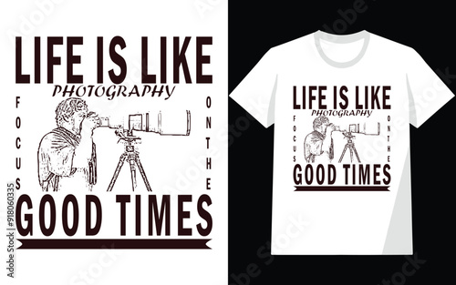 Photography t shirt design, World photography day vector, Typography design, Photographer T shirt Design, design for t-shirt and other use. photo