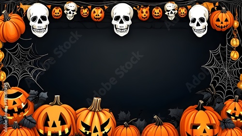 Spooky Halloween Banner Featuring Skulls and Pumpkins