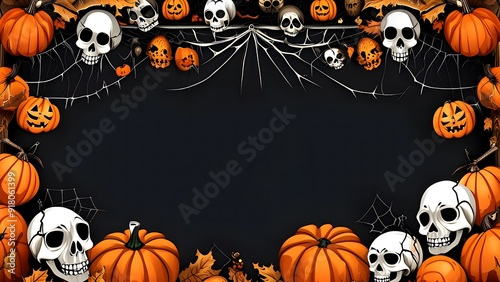 Creepy Halloween Banner with Skulls, Pumpkins, and Spiders
