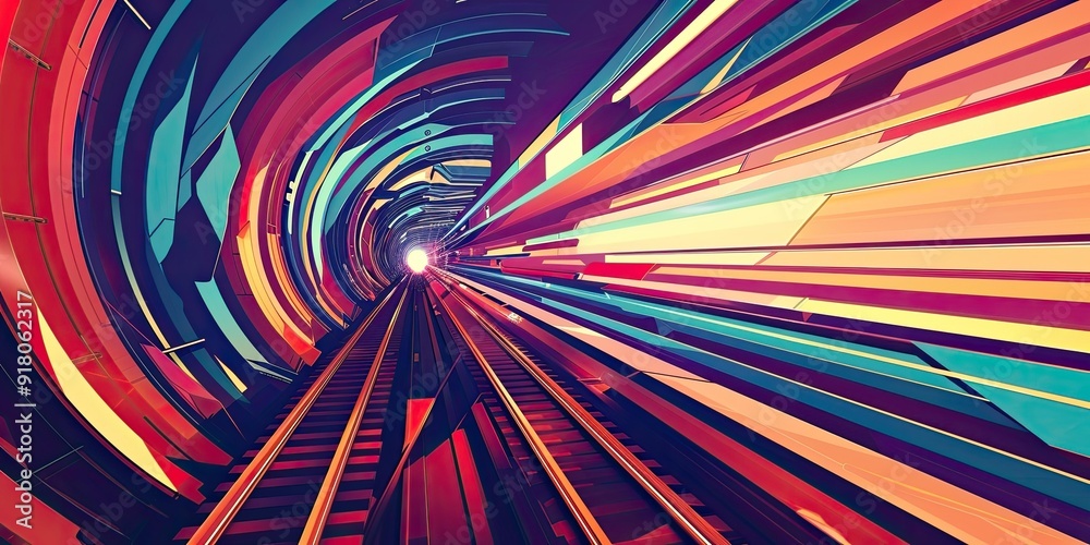 Abstract colorful tunnel with train tracks. Abstract colorful tunnel with train tracks.