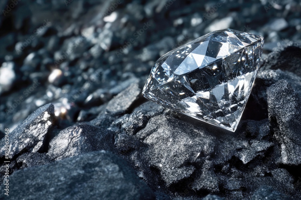 A Single Diamond Resting on a Bed of Black Rocks A Single Diamond Resting on a Bed of Black Rocks