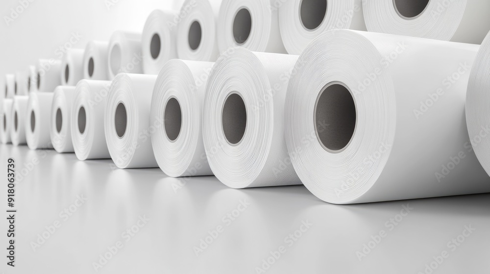 Coil Stock. White Paper Rolls in Factory for 3D Production Concept Coil Stock. White Paper Rolls in Factory for 3D Production Concept