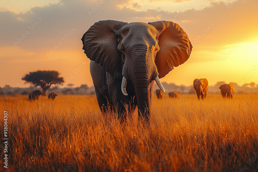 Obraz premium Golden Savanna Sentinels Savanna's Embrace | Generative AI