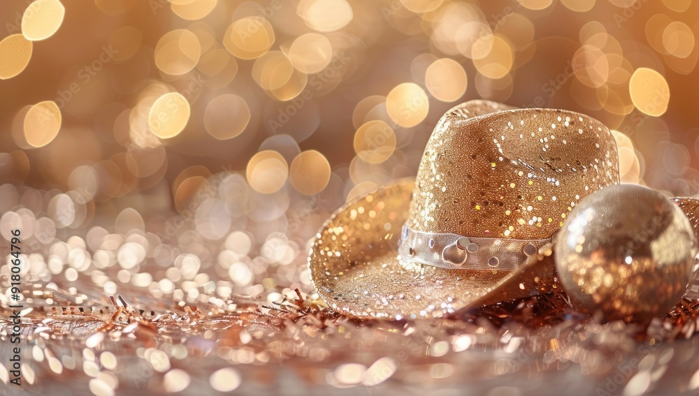 Sparkling Cowboy Hat and Ornament on a Festive Background