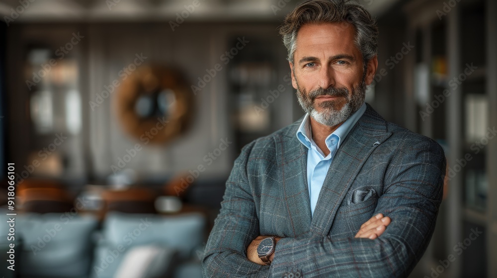 Elegant man in a tailored suit poses confidently in a stylish lounge during a social gathering Elegant man in a tailored suit poses confidently in a stylish lounge during a social gathering