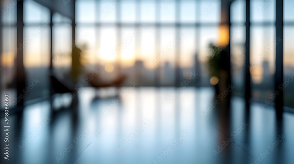 Blurred view of a room with large windows and a city skyline. Blurred view of a room with large windows and a city skyline.