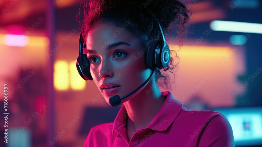 Woman in Headset Looking Away