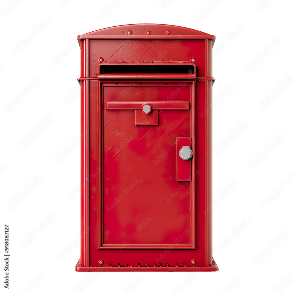 Front view of a classic red British mailbox, isolated on a white transparent background. Front view of a classic red British mailbox, isolated on a white transparent background.