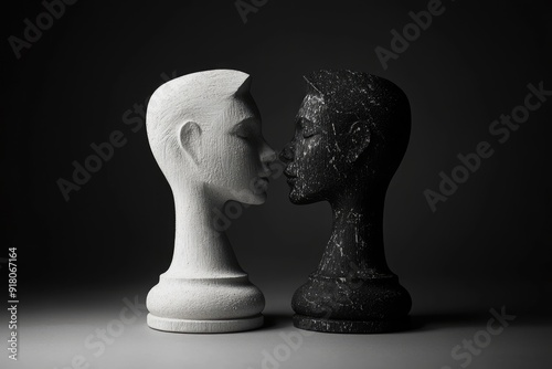 Duality: Pair of Chess Pieces Confronted on Black and White Background