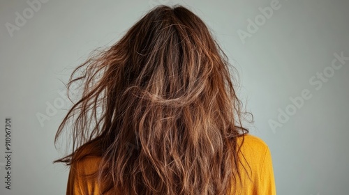 Dull Hair. Coiffure Damage: Woman's Bad Hair Day with Split Ends and Frizzy Texture on Isolated Background