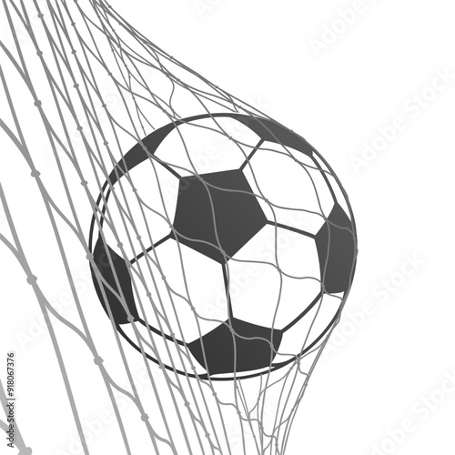 A Football or Soccer Ball Hitting the Goal Net. Vector Template