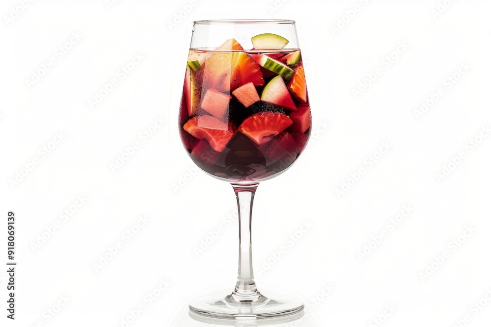 A refreshing glass of red sangria with ice and fruit, isolated on a white background. Perfect for summer or elegant parties. Conceptual stylized still life image. Generative AI A refreshing glass of red sangria with ice and fruit, isolated on a white background. Perfect for summer or elegant parties. Conceptual stylized still life image. Generative AI