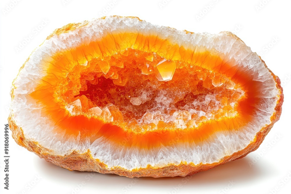 Geode Slice. Amazing Orange Agate Crystal Cross Section, Backlit, Isolated on White Background Geode Slice. Amazing Orange Agate Crystal Cross Section, Backlit, Isolated on White Background