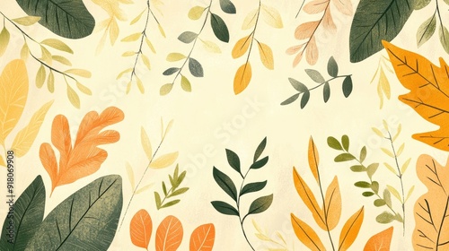 Decorative foliage designs with a natural and cute aesthetic, featuring a variety of leaves in soft, artistic styles.