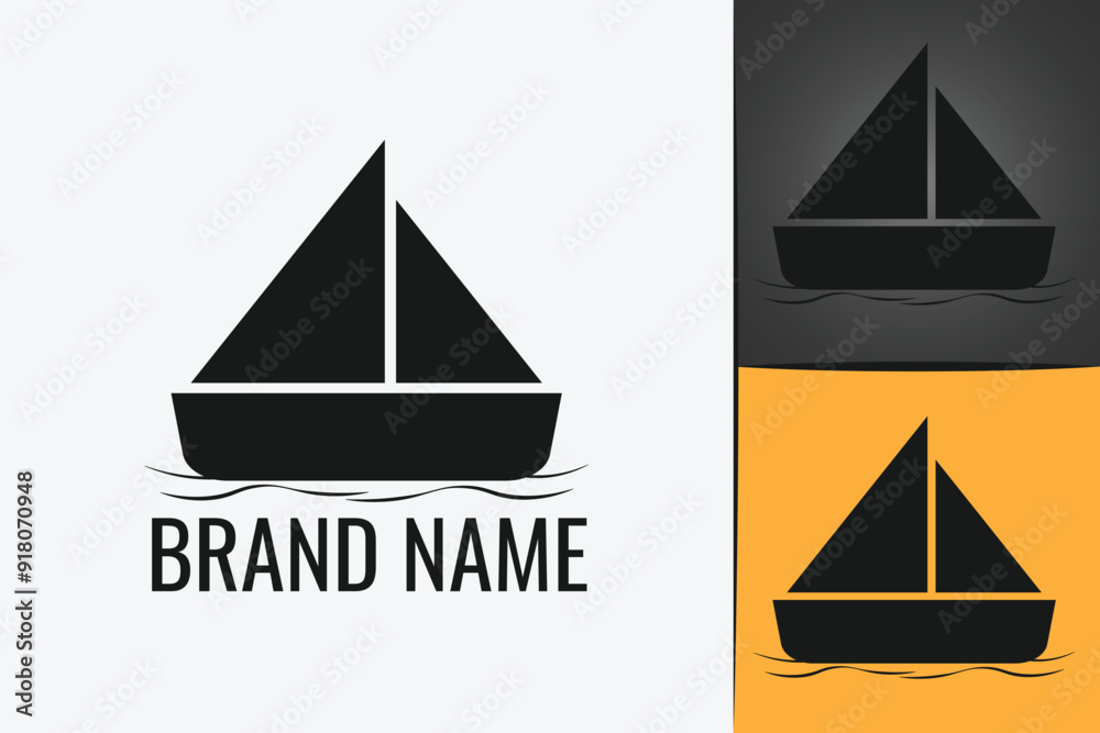 Fototapeta premium Wooden Ship Boat logo. Yacht Sailboat logotype. Marine boat sailing logo. Wood fishing boat logo