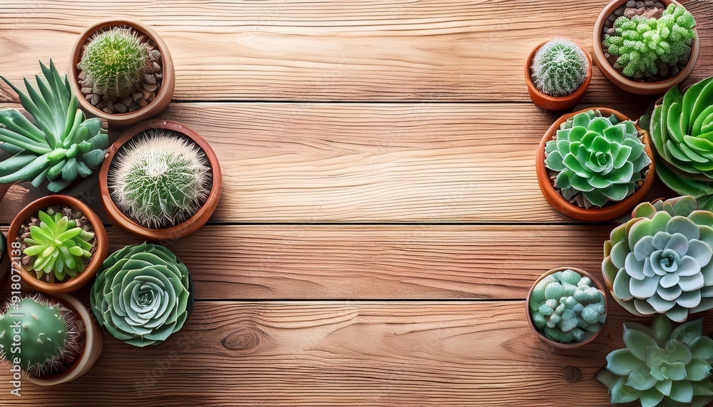 上から見た多肉植物とサボテンの乗った木のテーブルとコピースペース(Top view of wooden table with succulents and cacti and copy space)
上から見た多肉植物とサボテンの乗った木のテーブルとコピースペース(Top view of wooden table with succulents and cacti and copy space)