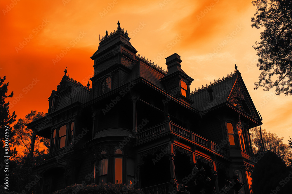Haunted House Exterior Design – Featuring Deep Orange, Charcoal Black, and Bright White Elements Haunted House Exterior Design – Featuring Deep Orange, Charcoal Black, and Bright White Elements