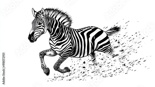 Wallpaper Mural Black and white Vintage engraved art of a zebra galloping towards the camera, isolated on white background, ink sketch illustration, simple vector art design, highly detailed line art, Torontodigital.ca