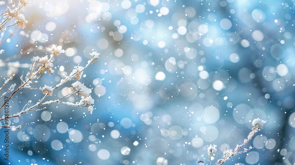 Abstract blue background with snow