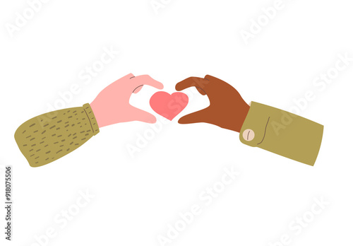 Hands holding heart shape. Palm with charity and kindness symbol. Love sign. Vector hand drawn collection illustration isolated on white background.