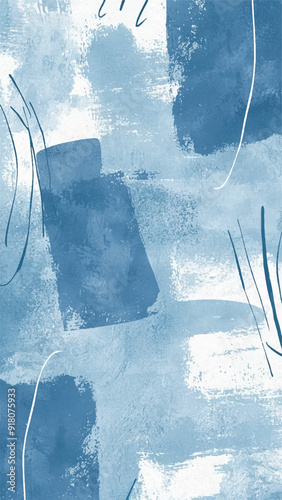Hand Drawn Illustrated Pattern Background in a Chambray Blue colour featuring a textured lines and brush stroke illustration. Social media vertical background, template and wallpaper vector.