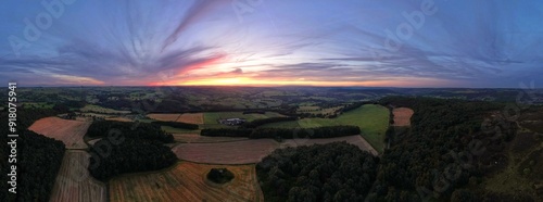 Sunset Over Stanton Moor, Derbyshire, Peak District National Park, UK, Drone photography, Landscape Photography photo