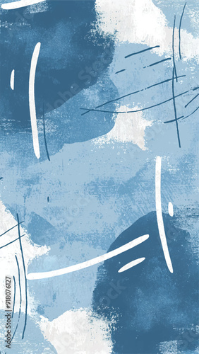 Hand Drawn Illustrated Pattern Background in a Chambray Blue colour featuring a textured lines and brush stroke illustration. Social media vertical background, template and wallpaper vector.