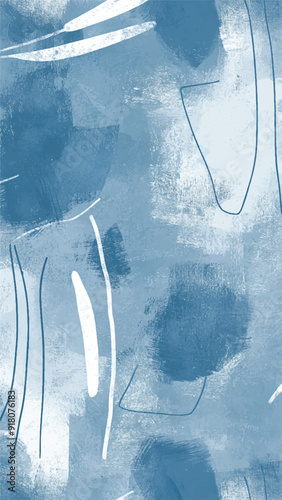 Hand Drawn Illustrated Pattern Background in a Chambray Blue colour featuring a textured lines and brush stroke illustration. Social media vertical background, template and wallpaper vector.