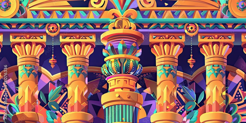 Fototapeta premium Ornate pillars with geometric patterns.