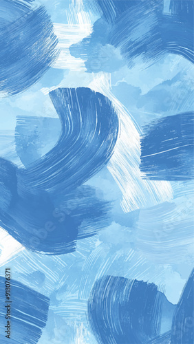 Hand Drawn Illustrated Pattern Background in a Chambray Blue colour featuring a textured brush strokes illustration. Social media vertical background, template and wallpaper vector.