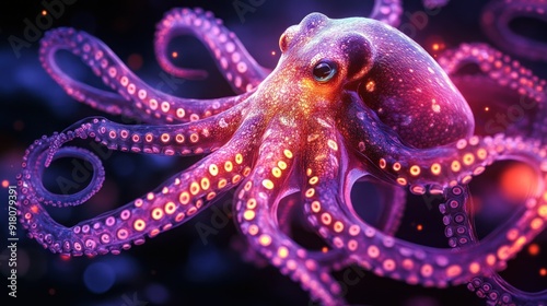 Glowing Octopus in the Deep