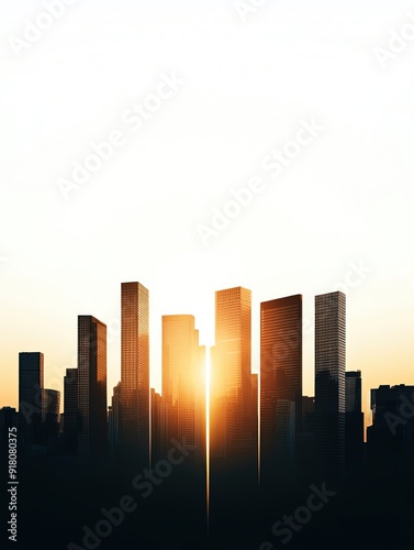 Spectacular city skyline at sunset, with tall buildings silhouetted against a vibrant sky, creating a stunning urban landscape.