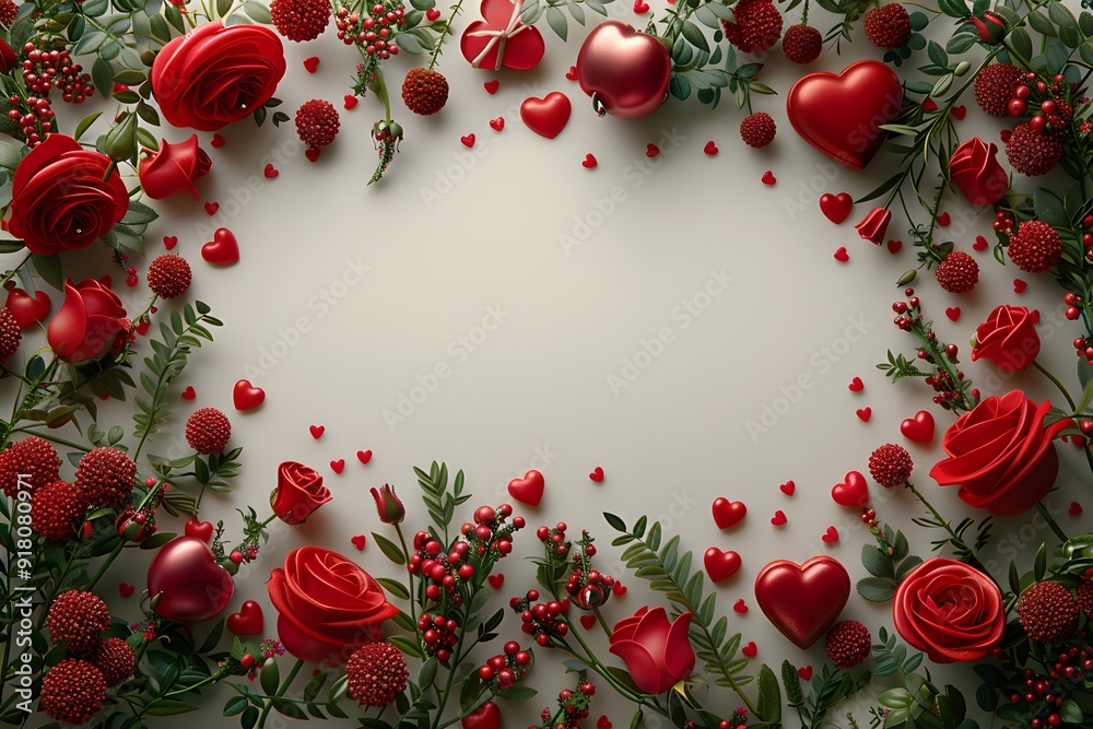 Romantic Red Roses and Hearts Border for Valentine's Day Card Design and Posters Romantic Red Roses and Hearts Border for Valentine's Day Card Design and Posters