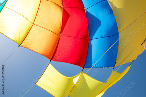 colorful material of a parachute or a windsurf balloon photo