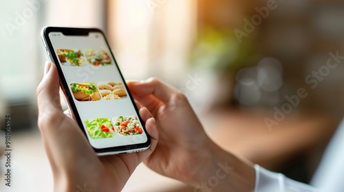 Hungry Decision-Making: Person Choosing From Various Meal Options on Food Delivery App