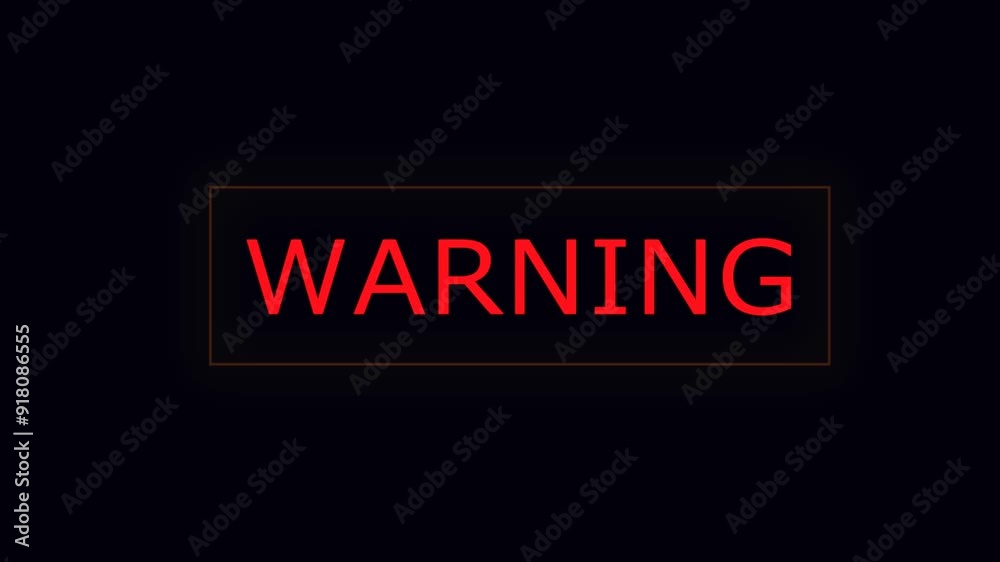 Red Warning Text animation. Warning Text on black background. Warning text Signal video. warning text.