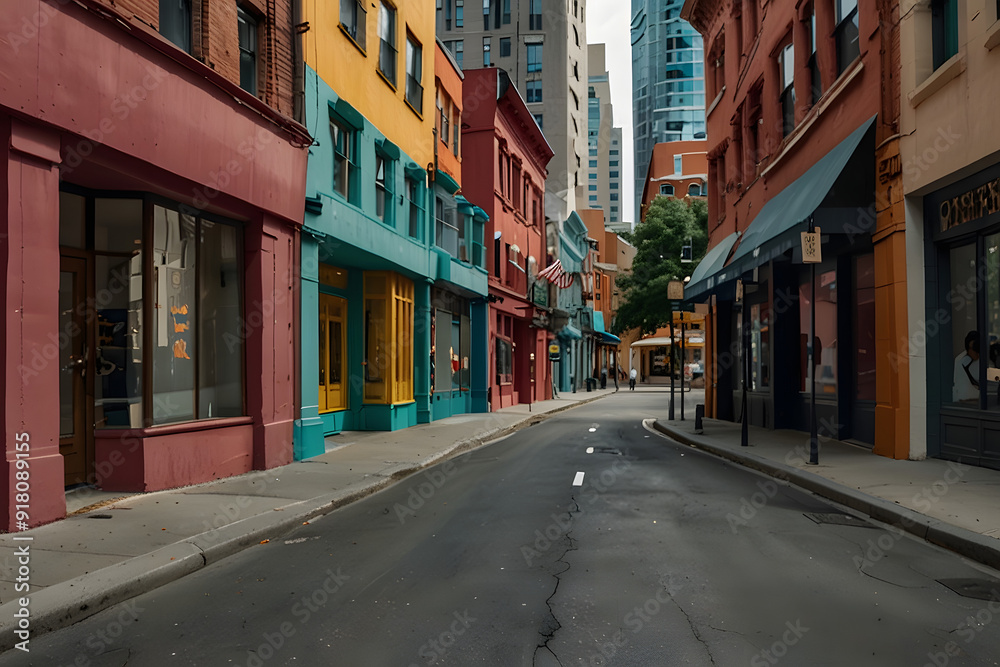 Surface level of footpath amidst buildings against sky Surface level of footpath amidst buildings against sky