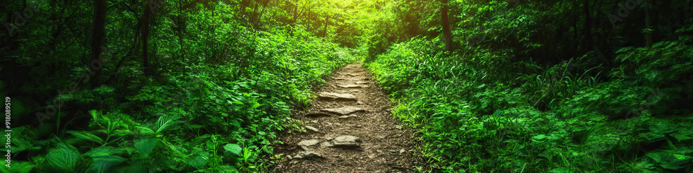 Passage: A clear pathway winds between lush green forests, beckoning exploration. Passage: A clear pathway winds between lush green forests, beckoning exploration.