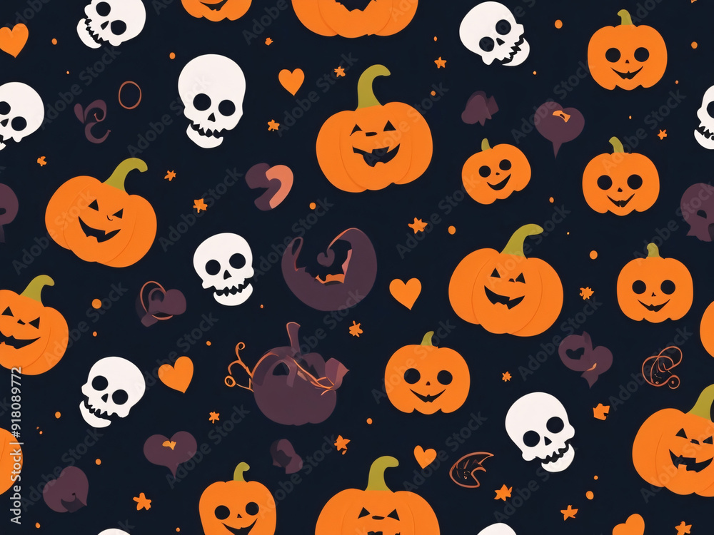 Halloween pattern pumpkins and skulls fall season design illustration, clip art wallpaper Halloween pattern pumpkins and skulls fall season design illustration, clip art wallpaper