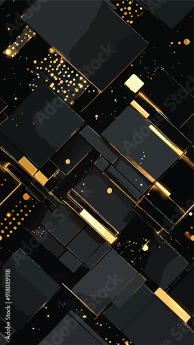 Black and Gold 3D Seamless Background Pattern suitable for vertical social media, backgrounds, wallpaper and templates, high end modern design in an abstract style. 